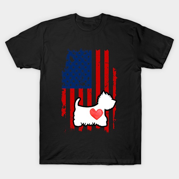 Westie Merica Usa American Flag T-Shirt by DollochanAndrewss